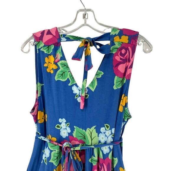 Matilda Jane Maxi Dress Size M Blue Floral V Neck Ruffle Stretchy Jersey Knit - Picture 9 of 11